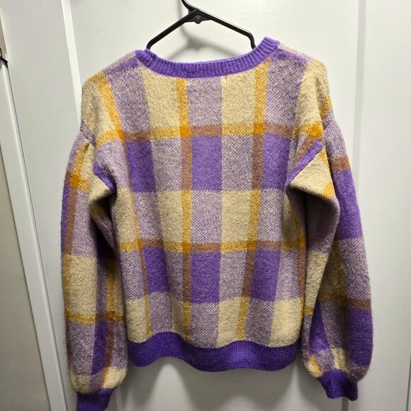 VERO MODA Women’s Plaid Puff Long Sleeves Sweater Lilac/Gold/Cream - Sze Medium - Picture 11 of 11